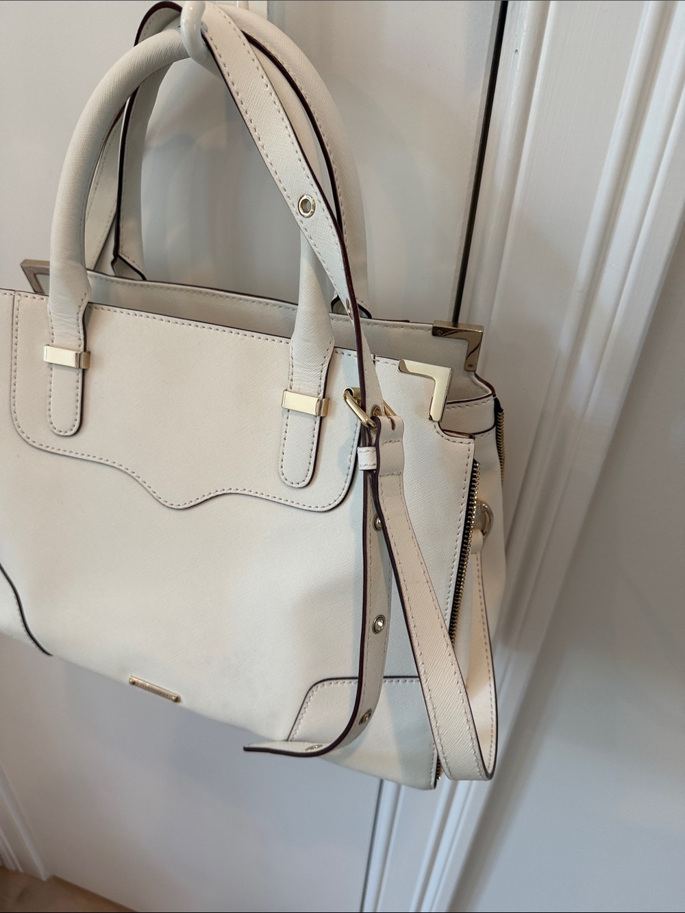 Rebecca Minkoff White Structured Top-Handle Satchel with Gold Hardware - Picture 2 of 9